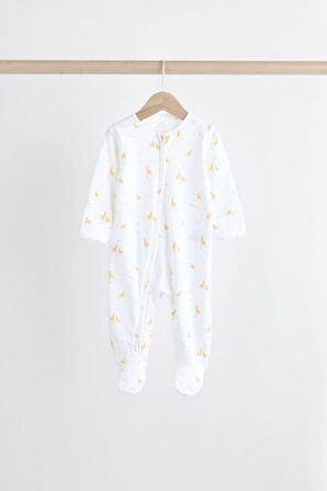 Next Baby %100 Pamuklu Beyaz Parlak Character 4'lü Tulum Set