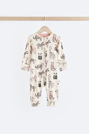 Next Baby %100 Pamuklu Krem Hayvan Desenli 4'lü Tulum Set