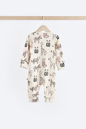 Next Baby %100 Pamuklu Krem Hayvan Desenli 4'lü Tulum Set
