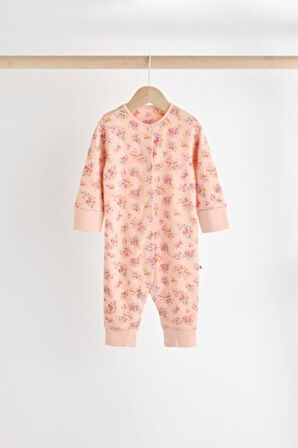 Next Baby %100 Pamuklu Turuncu Çiçekli Desenli 4'lü Tulum Set
