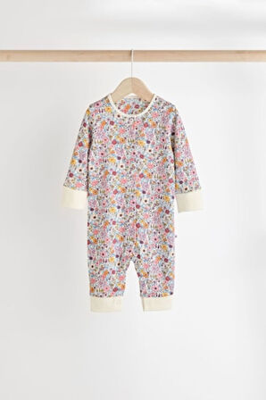 Next Baby %100 Pamuklu Turuncu Çiçekli Desenli 4'lü Tulum Set
