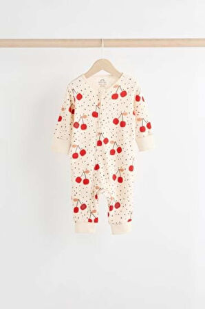 Next Baby %100 Pamuklu Krem Kahve Kiraz Desenli 4'lü Tulum Set