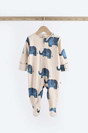 Next Baby % 100 Pamuklu Mvi Fil Desenli 3'lü Tulum Set