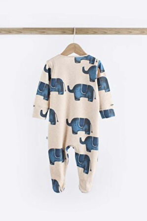 Next Baby % 100 Pamuklu Mvi Fil Desenli 3'lü Tulum Set