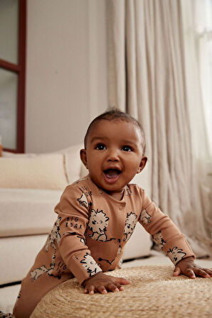 Next Baby % 100 Pamuklu Yeşil Mavi Kahve Hayvan Desenli 3’lü Tulum Set