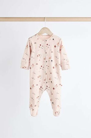 Next Baby % 100 Pamuklu Krem Mavi Uzay Temalı 4'lü Tulum Set