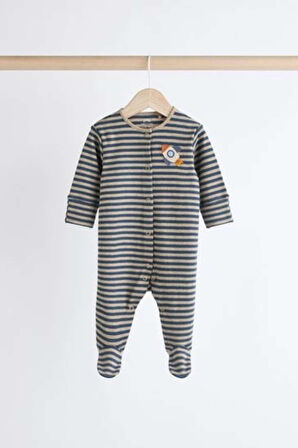 Next Baby % 100 Pamuklu Krem Mavi Uzay Temalı 4'lü Tulum Set