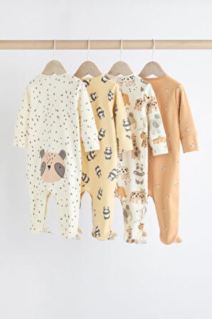 Next Baby % 100 Pamuklu Krem Animal 4'lü Tulum Set