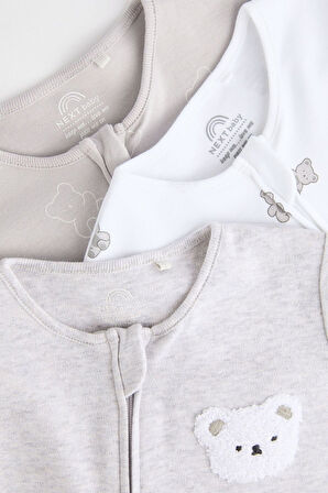 Next Baby % 100 Pamuklu Gri Ayı Desenli 3’lü Tulum Set