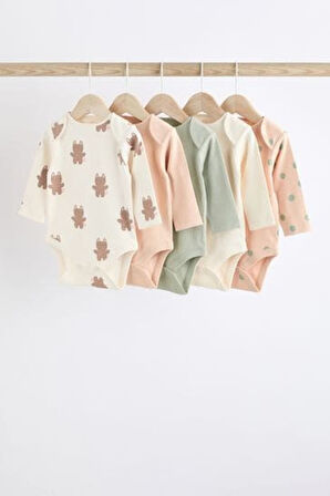 Next Baby % 100 Pamuklu Krem Pembe Uzun Kollu 5'li Body Zıbın Set
