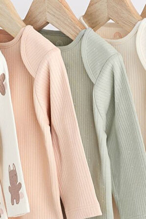 Next Baby % 100 Pamuklu Krem Pembe Uzun Kollu 5'li Body Zıbın Set