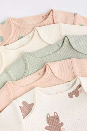 Next Baby % 100 Pamuklu Krem Pembe Uzun Kollu 5'li Body Zıbın Set