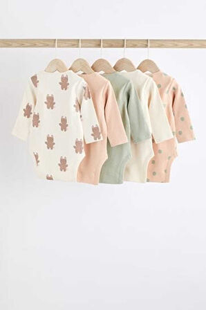 Next Baby % 100 Pamuklu Krem Pembe Uzun Kollu 5'li Body Zıbın Set
