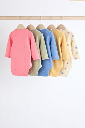 Next Baby % 100 Pamuklu Pembe Çiçek Desenli Uzun Kollu 5'li Body Zıbın Set