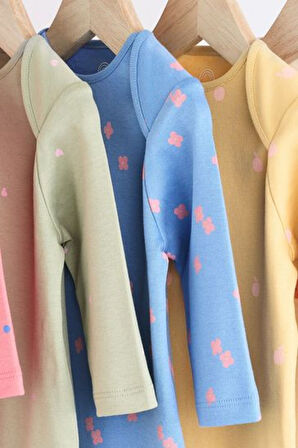 Next Baby % 100 Pamuklu Pembe Çiçek Desenli Uzun Kollu 5'li Body Zıbın Set