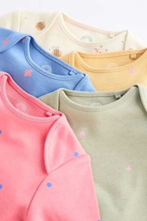 Next Baby % 100 Pamuklu Pembe Çiçek Desenli Uzun Kollu 5'li Body Zıbın Set