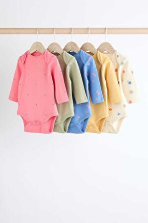 Next Baby % 100 Pamuklu Pembe Çiçek Desenli Uzun Kollu 5'li Body Zıbın Set