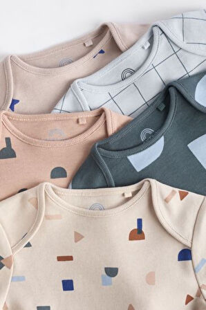 Next Baby Pamuklu Mavi Yıldız Desenli Uzun Kollu 5'li Body Zıbın Set