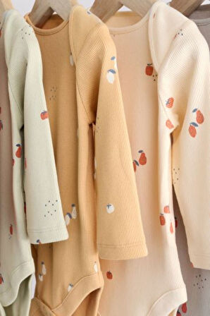 Next Baby % 100 Pamuklu Meyve Desenli Uzun Kollu 5'li Body Zıbın Set