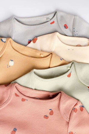 Next Baby % 100 Pamuklu Meyve Desenli Uzun Kollu 5'li Body Zıbın Set