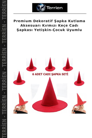 Premium Dekoratif Şapka Kutlama Aksesuarı Kırmızı Keçe Cadı Şapkası Yetişkin-Çocuk Uyumlu