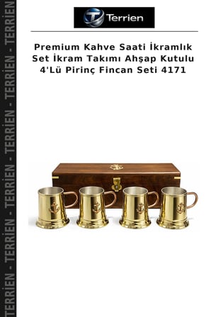 Premium Kahve Saati İkramlık Set İkram Takımı Ahşap Kutulu 4'Lü Pirinç Fincan Seti 4171