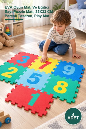 4 Adet Sayılar Puzzle Yer Matı – EVA Oyun Matı Ve Eğitici Sayı Puzzle Matı, 33X33 CM Parçalı Tasarım, Play Mat