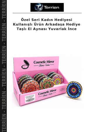 Özel Seri Kadın Hediyesi Kullanışlı Ürün Arkadaşa Hediye Taşlı El Aynası Yuvarlak İnce