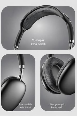 Premium Bilgisayar Spor Dinleme Bluetooth Kulaklık P9 Pro Max Siyah