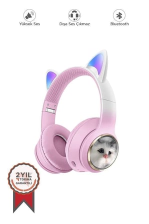 Premium Okul Gereci Taşınabilir Set HD11 Pembe Sevimli Kedi Karikatür Kulaklık