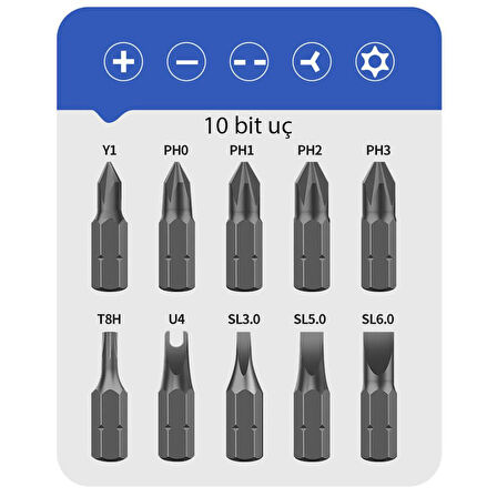 Kingsdun 10 u 1 Arada Circirli Çift Yönlü Tornavida Seti KS-840047