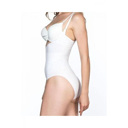 Beyaz Açık Göğüs Çıtçıtlı Dikişsiz Korse - 756