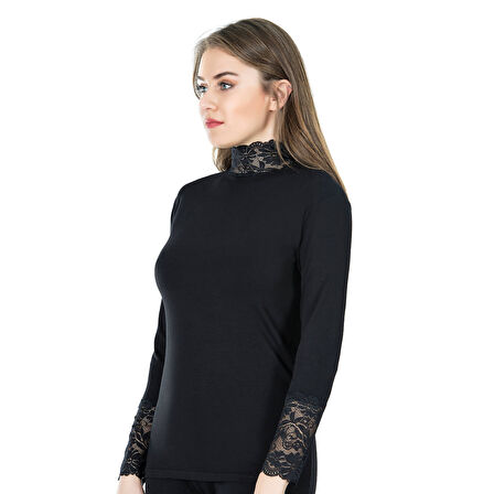 MARSiLYAN- Balıkçı Yaka Dantelli Kadın Tişört 278