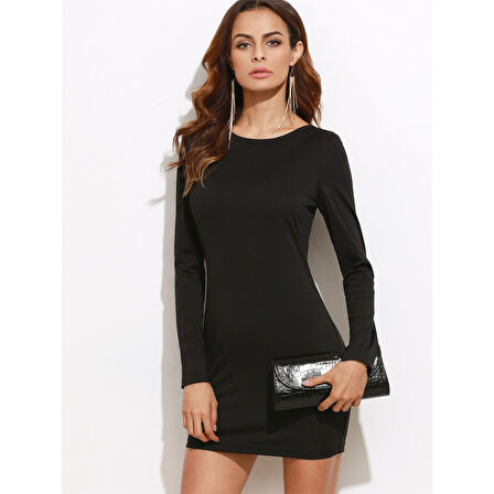 MARSiLYAN- B101321 Sırt Dekolteli Uzun Kollu Mini Elbise