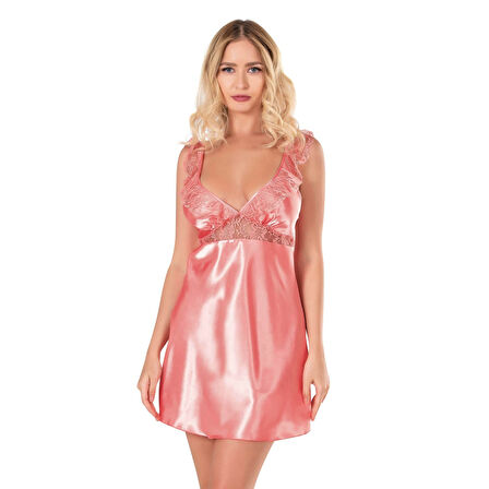 MARSiLYAN-  Mercan Kısa Saten Gecelik