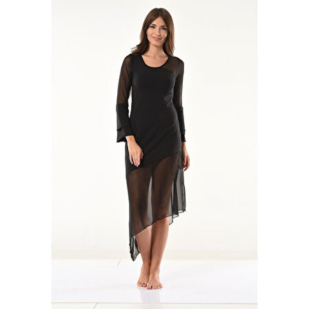 MARSiLYAN- Transparan Detaylı Uzun Elbise 958