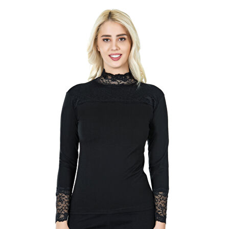 MARSiLYAN- Uzun Kol Balıkçı Yaka Dantelli Kadın Tişört 241