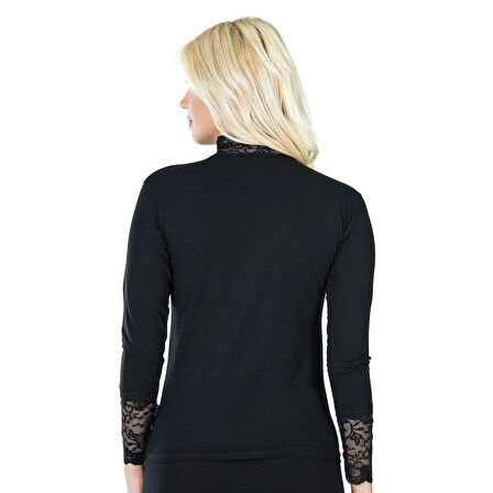 MARSiLYAN- Uzun Kol Balıkçı Yaka Dantelli Kadın Tişört 241