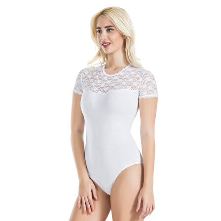 MARSiLYAN- Yarım Kol Dantelli Kadın Body 338