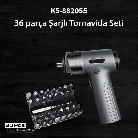 Kingsdun Sarjli Tornavida Seti 36 Parçali Manyetik Uç 5V 2500mAH