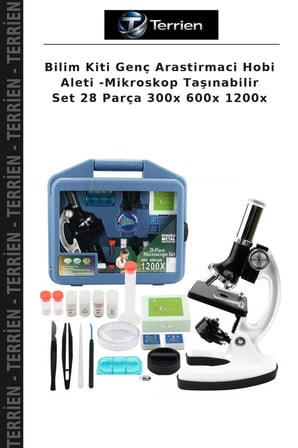 Bilim Kiti Genç Arastirmaci Hobi Aleti -Mikroskop Taşınabilir Set 28 Parça 300x 600x 1200x