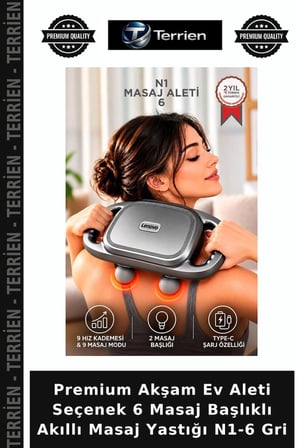 Premium Akşam Ev Aleti Seçenek 6 Masaj Başlıklı Akıllı Masaj Yastığı N1-6 Gri