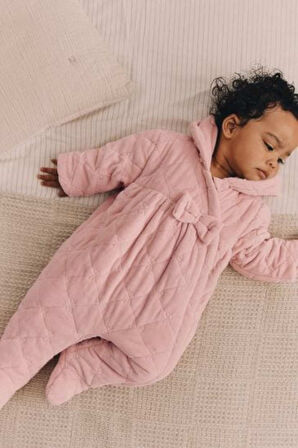 Next Baby Pembe Tam Polar Astarlı Kapitone  Astronot Tulum