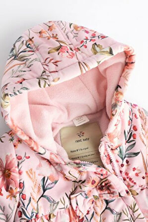 Next Baby Pembe Çiçek Desenli  Tam Polar Astarlı Kapitone  Astronot Tulum