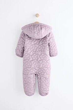 Next Baby Lila Çiçek Desenli  Tam Polar Astarlı Kapitone  Astronot Tulum