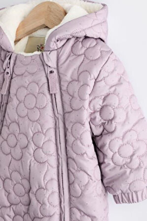 Next Baby Lila Çiçek Desenli  Tam Polar Astarlı Kapitone  Astronot Tulum