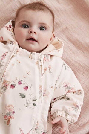 Next Baby Ekru Peri Desenli  Tam Polar Astarlı Astronot Tulum