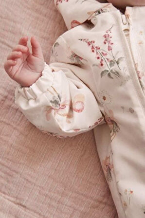 Next Baby Ekru Peri Desenli  Tam Polar Astarlı Astronot Tulum