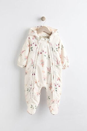 Next Baby Ekru Peri Desenli  Tam Polar Astarlı Astronot Tulum