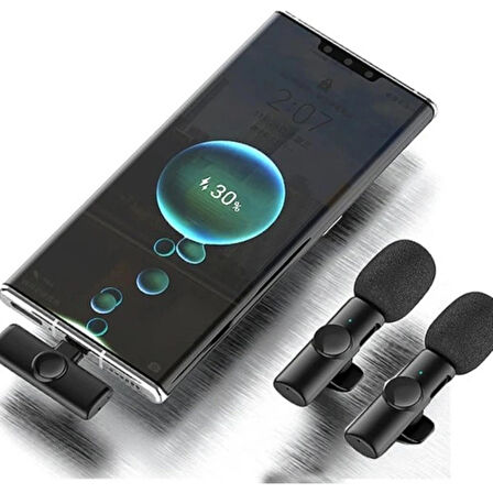 K9 Wireless İKİLİ  2  TYPE-C ANDORİD TELEFON VE TABLETLER İÇİN YAKA MİKROFONU